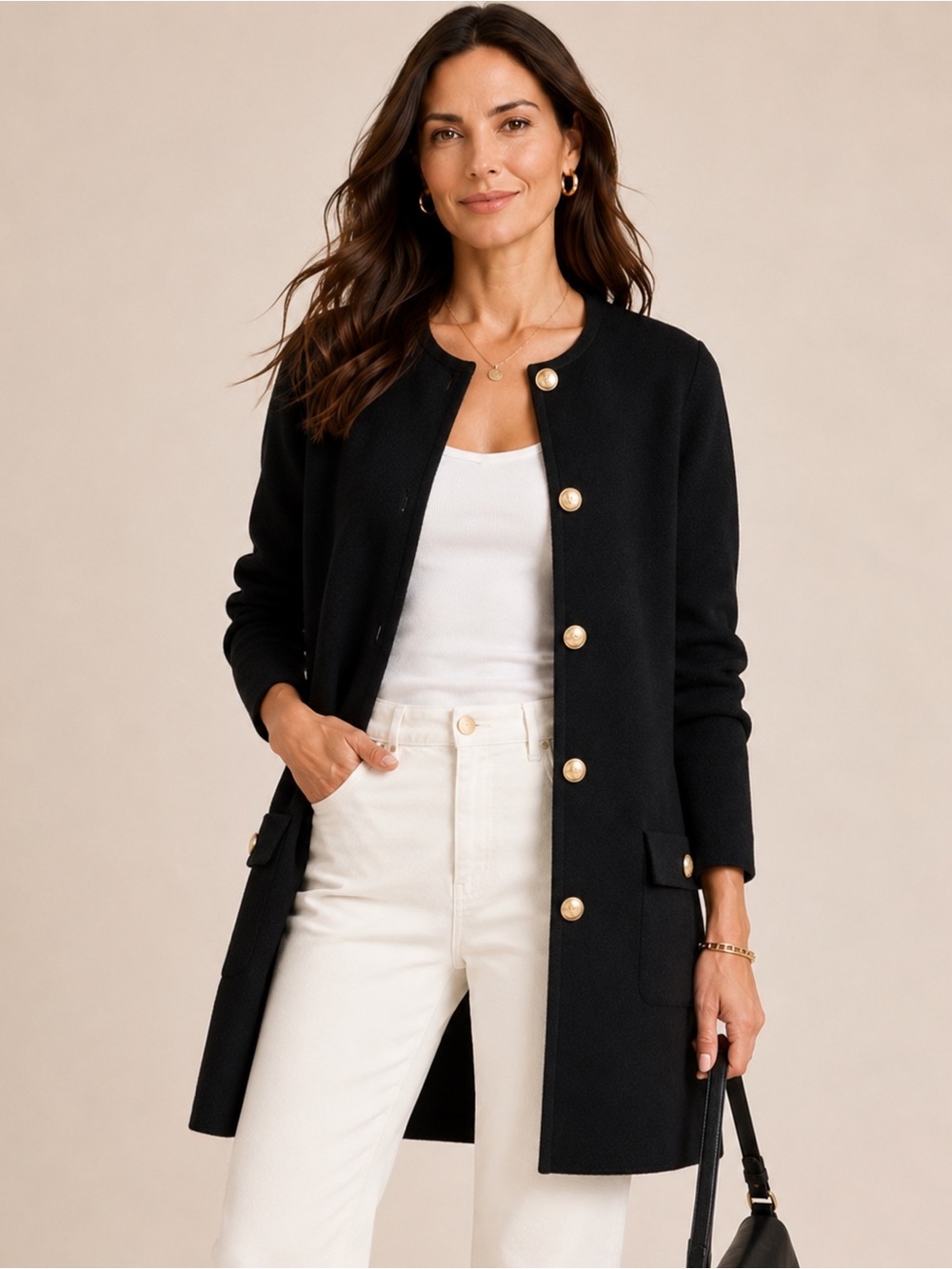 J.Crew Long Giselle Sweater Blazer | Black | Gold Crest Buttons | NWT | XXL